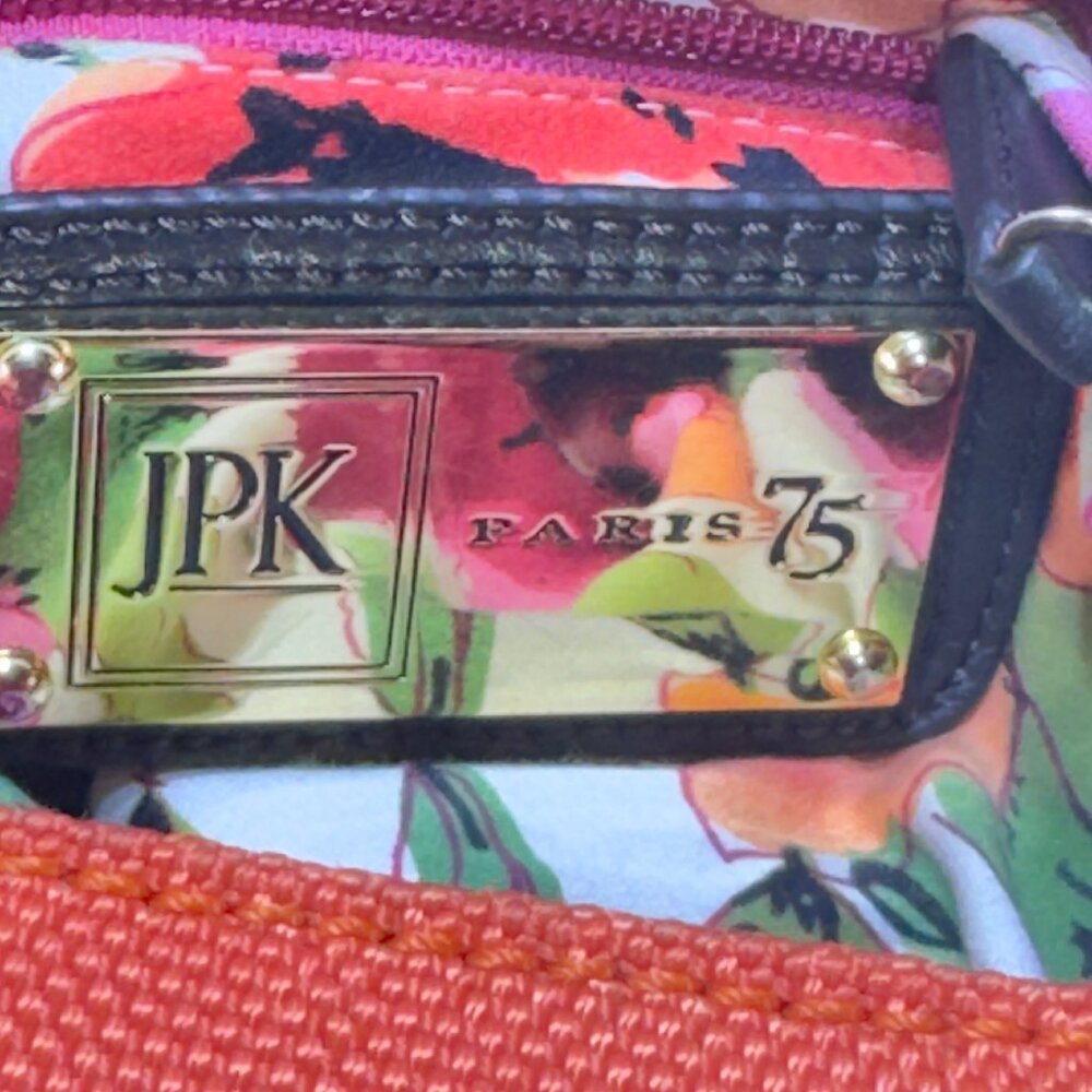 JPK Paris 75 Orange & Floral Lined Nylon Shoulder Bag With Gold Hardware - Picture 7 of 12